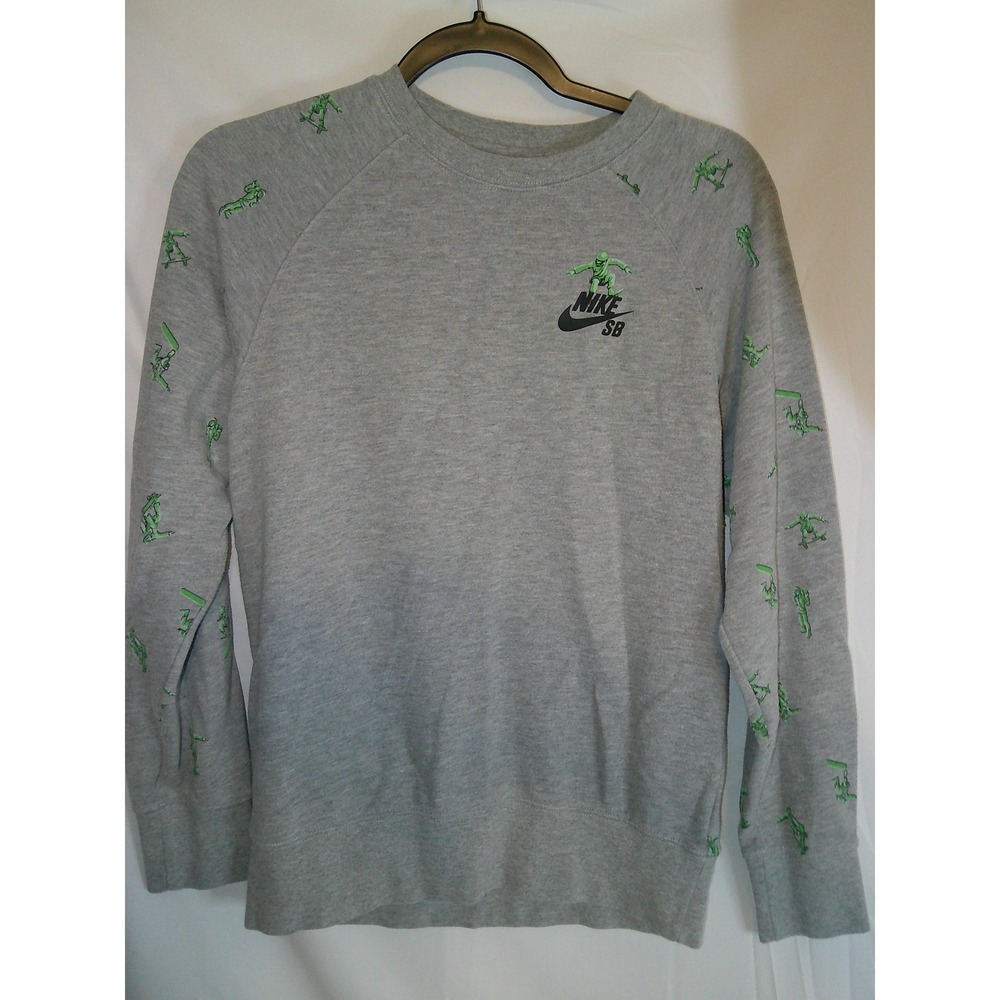 Rare Vintage Nike SB Gray Crewneck Sweatshirt Kids Large 12-13 Green Skater Prin